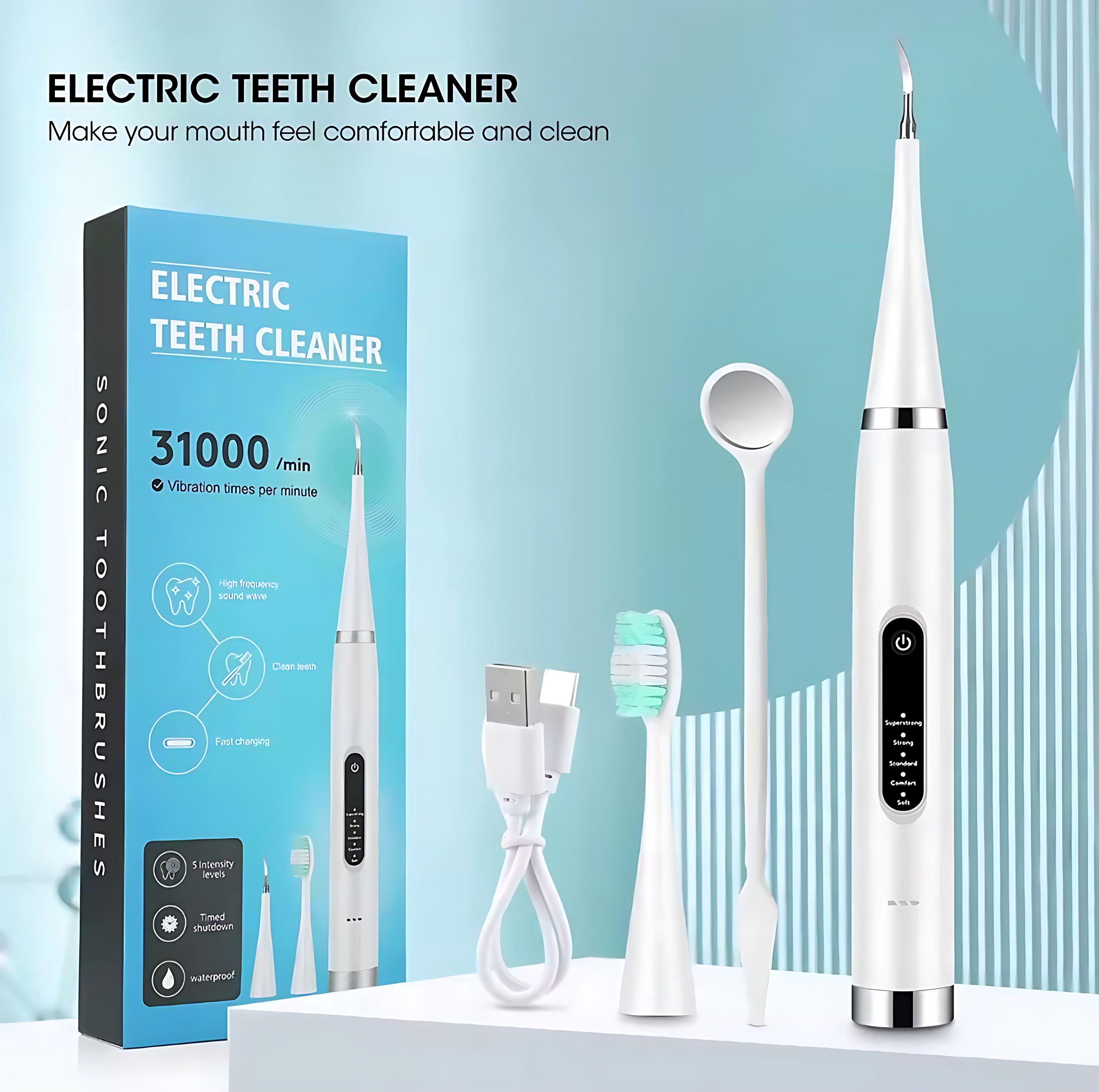 جرمگیر و مسواک برقی دندان Electric Teeth Cleaner مدل BASIC EDITION | پاکسازی عمیق با 31000 لرزش در دقیقه