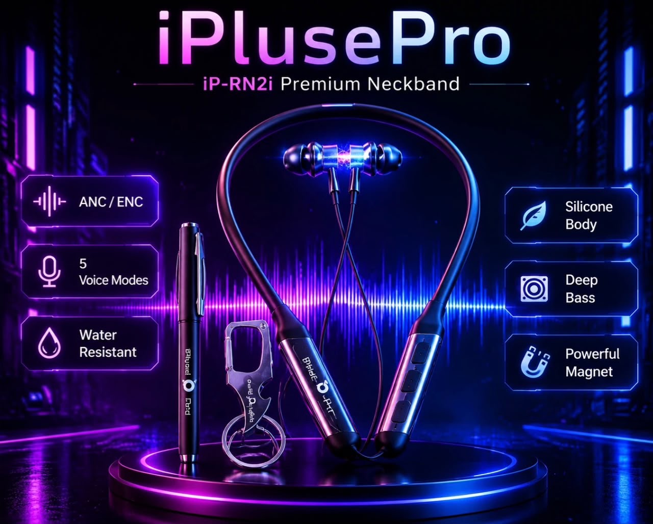 هندزفری بلوتوث گردنی iplus-pro مدل ip-n20i با قابلیت جذاب تغییر صدا